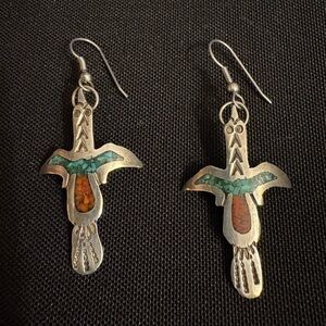Vintage Silver and Turquoise Bird Earrings